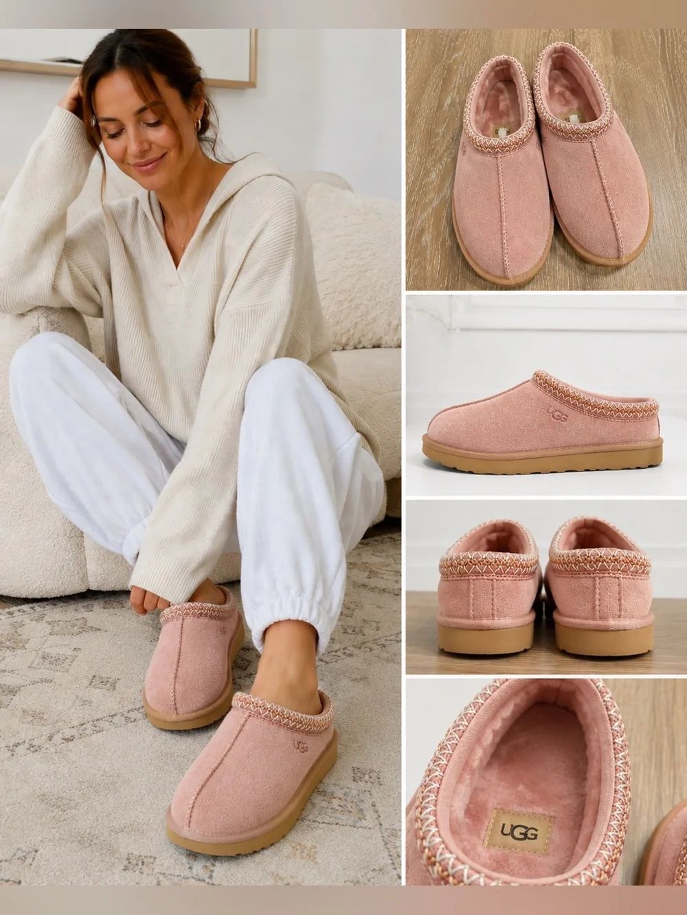 UGG Tasman II Slippers Women’s 9 Dawn Pink Suede Sheepskin Clogs Cozy House Shoe